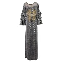 Women's Crew Neck Sequin Beaded Embroidered Gown Dress