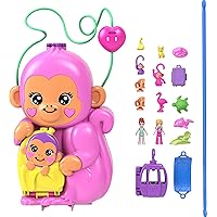 Polly Pocket Dolls & Playset with Pets & 13 Accessories, 2-in-1 Momma Monkey & Baby Wearable Purse & Animal Toy