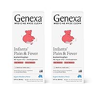 Genexa Infants’ Pain and Fever Reducer | Baby Acetaminophen, Dye Free, Liquid Oral Suspension Medicine for Infant | Delicious Organic Blueberry Flavor | 160 mg per 5mL | 4 Fluid Ounces (2 Pack)