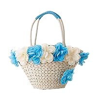Women Fashion Fresh Flowers Shoulder Straw Bag Woven Bag Vacation Beach Bag