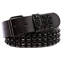 Three Row of Punk Rock Star Metal Black Studded Leather Belt