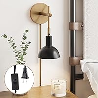 Nathan James Tamlin Wall Light Fixture, Wall Mounted 1-Light Lamp, Plugin Sconce with On/Off Switch for Living Room, Reading Nook or Bedroom, Vintage Brass/Matte Black