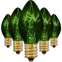 Indoor ＆ Outdoor String Light C9 Glass Christmas Steady Transparent Replacement Bulbs E17 Socket C-9 Candelabra Style Box of 25 (Transparent Green)