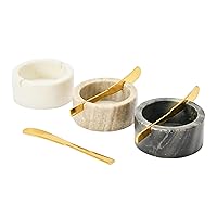 Creative Co-Op Marble Set Pinch Pot Bowls for Salt, Pepper, and Seasoning with 3 Metal Knives