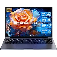 Laptop Computer, Quad-Core N95 Processor(Up to 3.4GHz), 16GB DDR4 512GB SSD, 16“ Laptop with Fingerprint Reader, Full Function Type-C, Metal Shell, 180° Open Angle, 5GWi-Fi, BT4.2