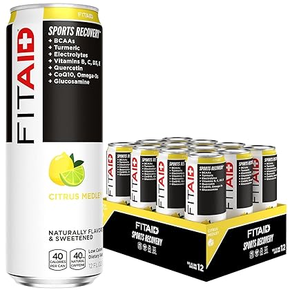 FITAID Recovery Blend, BCAAs, Glucosamine, Electrolytes, Omega-3s, Green Tea, 100% Clean, Paleo, Vegan & Gluten-Free, No Artificial Flavors or Sweeteners, 12-oz. cans (Pack of 12)