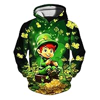 Little Boys Girls Kids St. Patrick's Day Shirts Shamrock Print Long Sleeve Hooded Sweatshirt Casual Loose Pullover
