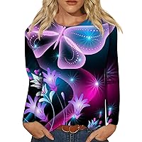Long Sleeve Tshirts Shirts for Women Ethnic Floral Round Neck Tunic Top Crewneck Sweatshirt Casual Work Blouses