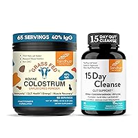 Pure Bovine Colostrum Powder Supplement for Humans 65 Servings & 15 Day Gut Cleanse Support Dietary Supplement for Women & Men| Supports Immune, Gut Health and Detox| Made in USA