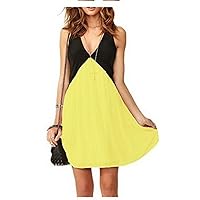 7189 Deep V-Neck women's dress CLUBWEAR OL commuter Fashion Uniform (S(US2-4), Yellow)