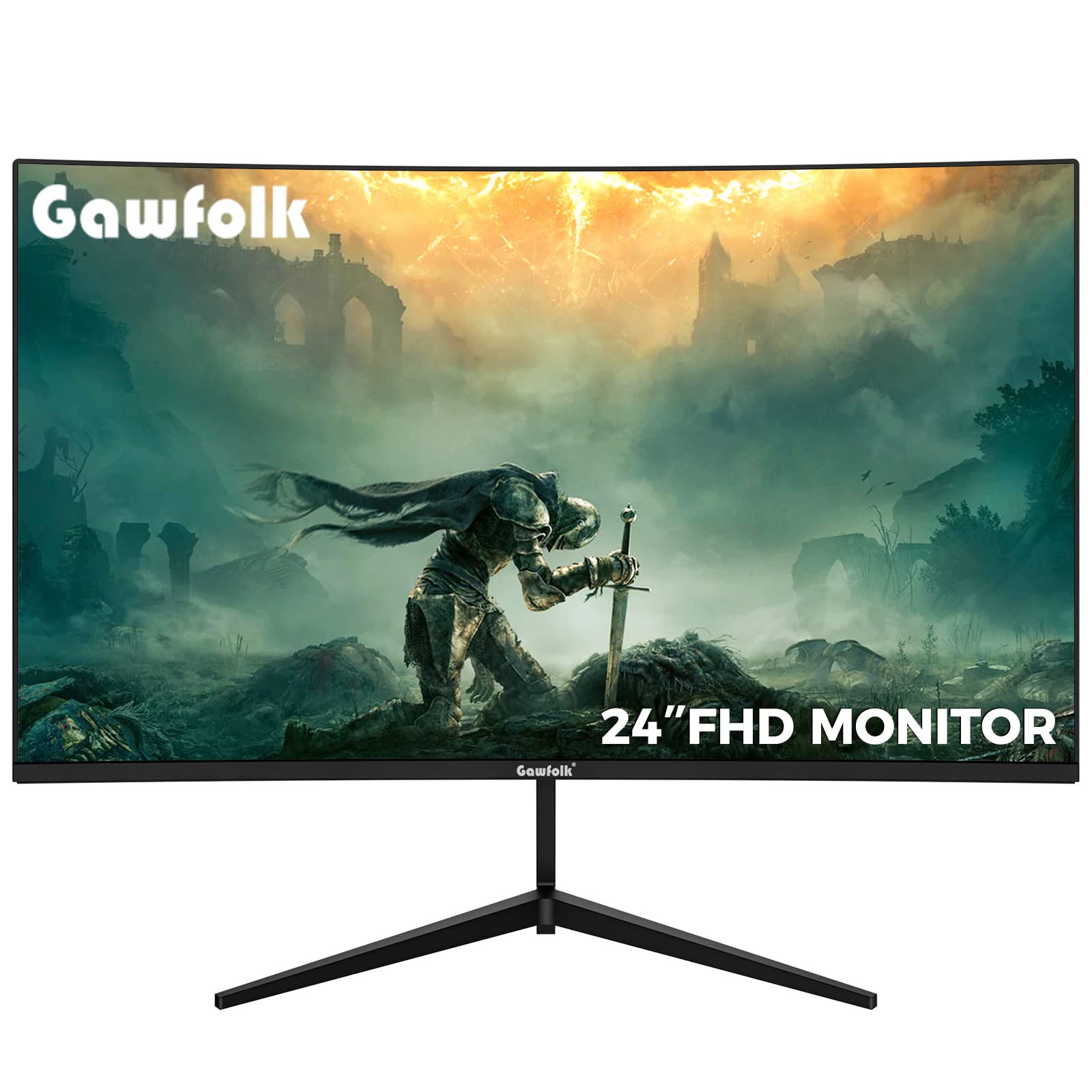 Gawfolk 24” Curved Monitor 75Hz Full HD 1080P, Gaming Display with HDMI VGA PC Monitor Ultra-Thin Zero Frame- Machine Black