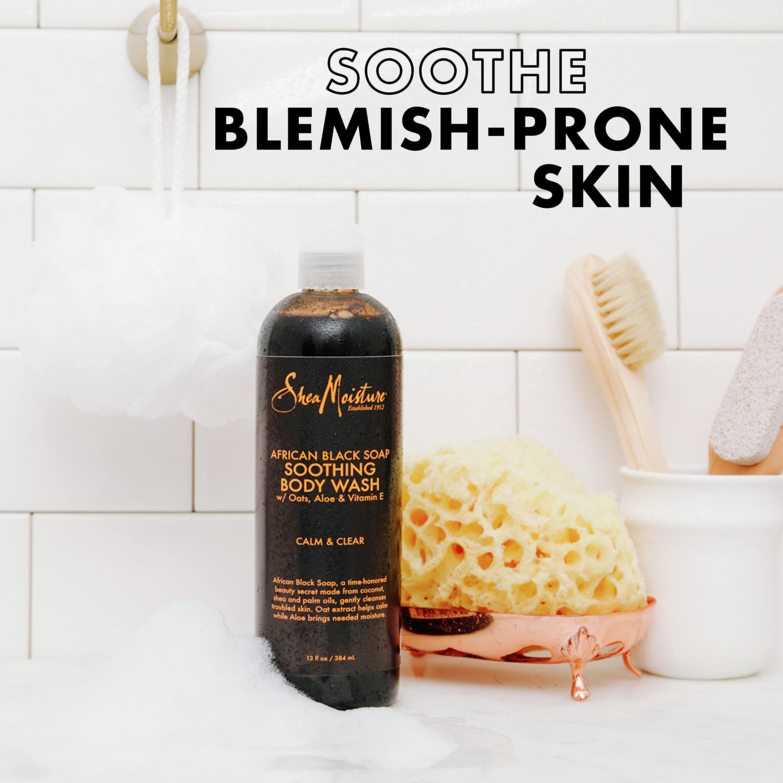 SheaMoisture Soothing Body Wash for Acne Treatment African Black Soap Paraben Free Body Wash 13 oz
