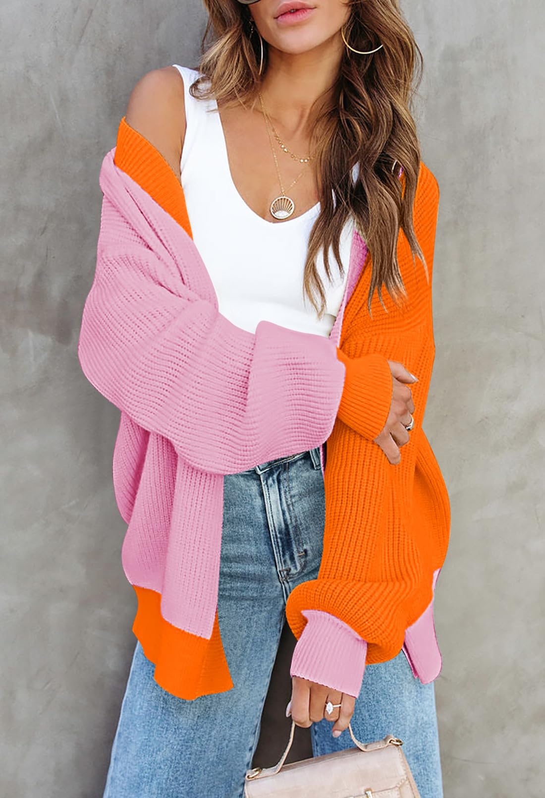 Pink Queen 2023 Fall Long Cardigans for Women Batwing Sleeve Open Front Ribbed Knit Oversized Cardigan Sweaters with Pockets