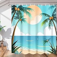 Summer Coconut Palm Shower Curtain for Bathroom Decor, Beach 72x72in Bath Curtains, Waterproof Bathroom Curtains with Hooks for Bathtubs