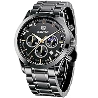 BY BENYAR Watches, Men's Chronograph, Analogue, Quartz, Waterproof, Calendar, Fashionable, Casual, Business Watch with Leather Strap / Stainless Steel Bracelet, Gift for Men
