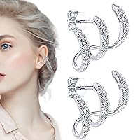 PETUFUN Three Layer Ear Clips | Zircon Stud Earrings For Women - Fashionable Cuff Wrap Earrings Clip On Cartilage Crawler Earrings Jewelry Gifts For Girls
