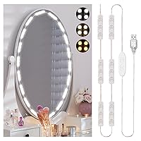 LED Vanity Lights for Mirror, Hollywood Style Mirror Strip, Adjustable Color & Brightness, USB Cable, Dimmable Makeup Stick on Table Dressing Room Mirror,White