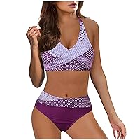 Two-Piece Swimsuit for Women 2024 Color Block High Waisted Slimming Bathing Suits V Neck Removable Pads Retro Cami