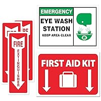 Emergency Safety Sticker Sign | FULL SET | Fire Extinguisher Arrow | Eye Wash Station | First Aid | OSHA Requirement (5-pack)