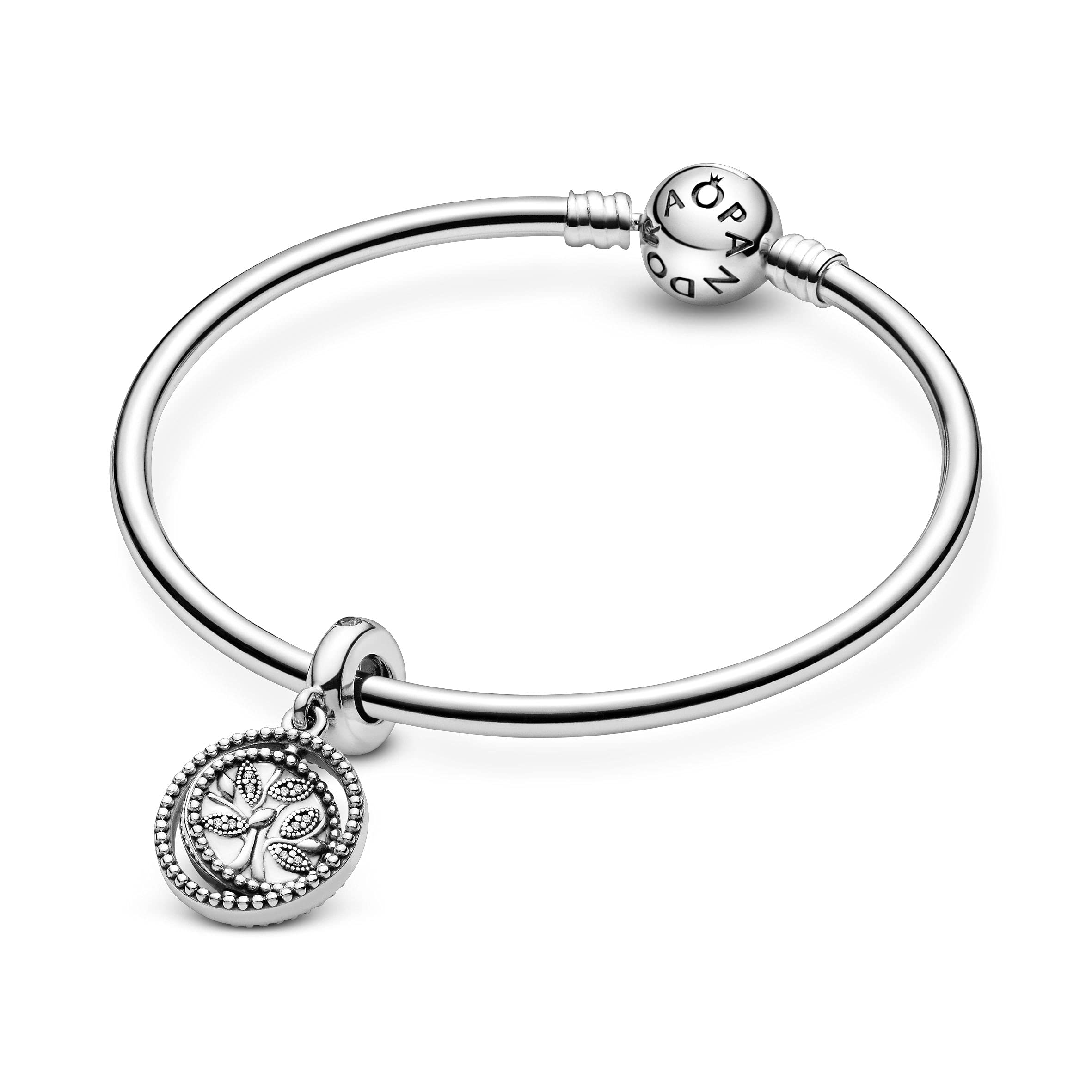 PANDORA Jewelry Spinning Family Tree Dangle Cubic Zirconia Charm in Sterling Silver