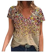 Women's Graphic Tees Fashion Casual Plus Size Scenic Flowers Printing Round Neck T-Shirt Tops Cotton Tshirts, S-5XL