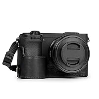 Mega Gear Genuine Leather Half Camera Case for Sony Alpha a6700 - Stylish and Protective (Black)