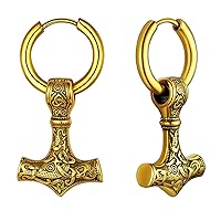 Drop Earrings Thor Hammer Charms for Man Gold Plated Womens Viking Jewelry Ear Accessories