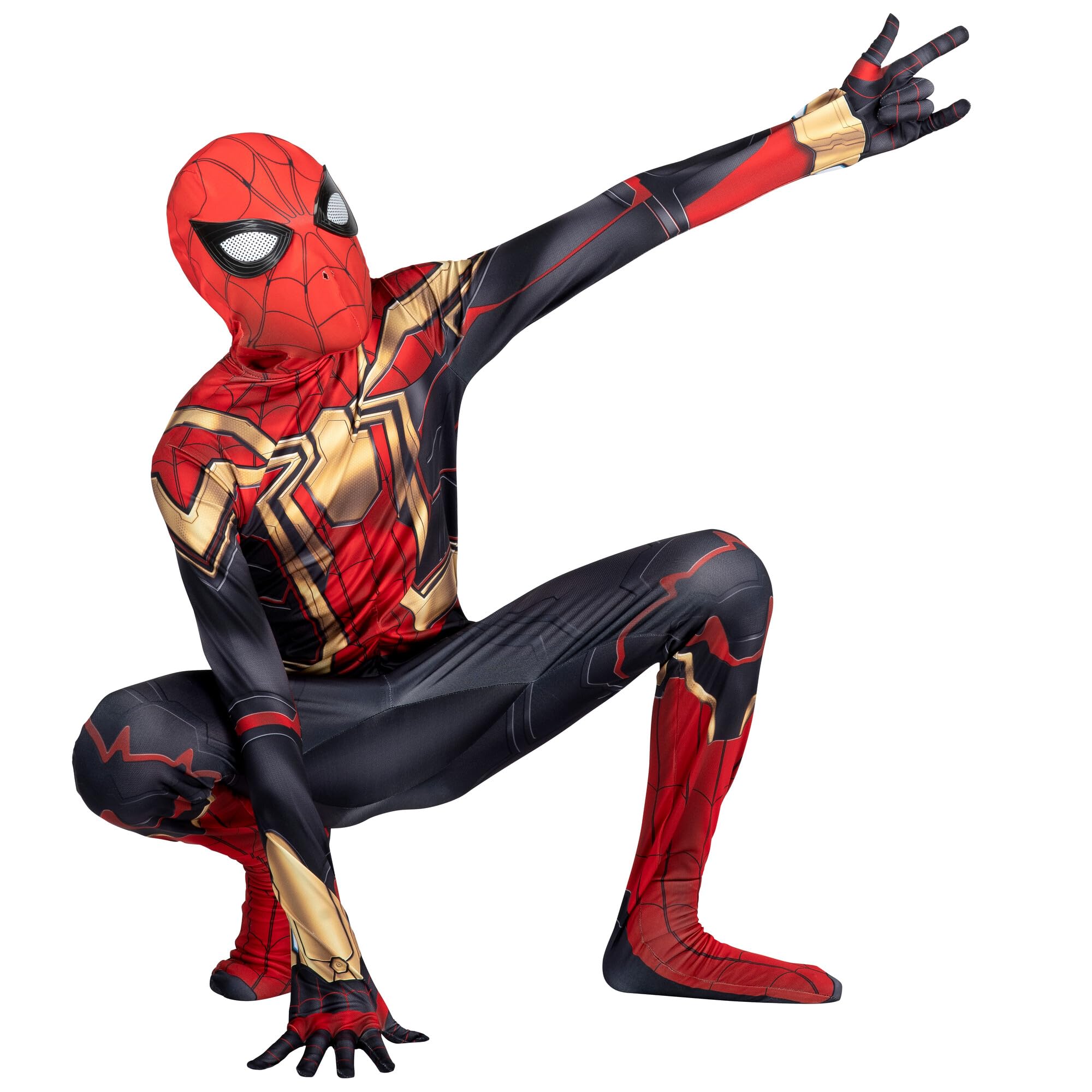 MARVEL Integrated Spider-Man Official Youth Deluxe Zentai Suit - Spandex Jumpsuit with Printed Design and Spandex Detachable Mask with Plastic Eyes