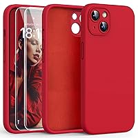 HATOSHI for iPhone 13 Case, Liquid Silicone Upgraded [Camera Protection] with [2 Screen Protectors], Soft Anti-Scratch Microfiber Lining Shockproof Phone Case for iPhone 13 6.1 inch, Red