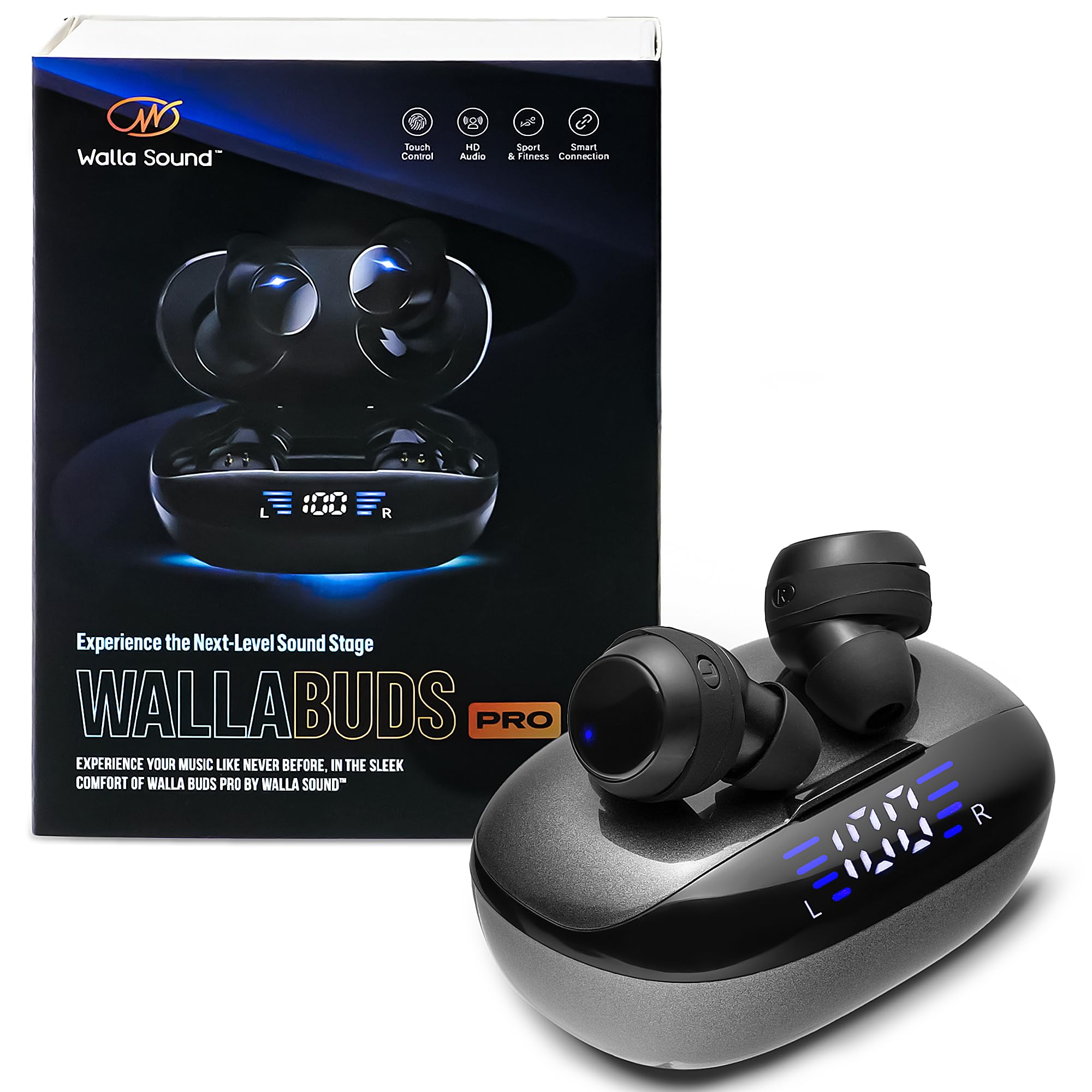 WALLA SOUND Earbuds with Mic - Bluetooth 5.3 Headphones True Wireless IPX5 Waterproof in-Ear Buds with Charging Case, 50H Battery & Crystal Clear Stereo Sound for iPhone Android Cell Phones
