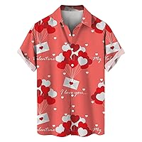 Mens Short Sleeve Tee Shirts Trendy Valentine’s Day Print Button Down Shirts Summer Beach Top Blouse for Men