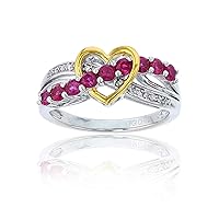 DECADENCE Sterling Silver Yellow & White 0.03 CTTW Diamond & Created Ruby CrissCross Heart Ring