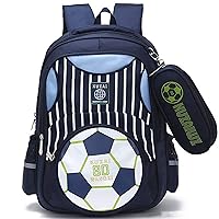 Boys Backpack Soccer Printed Kids School Bookbag for Primary Students Dark Blue