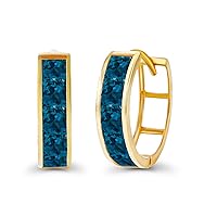 Solid 14K Gold 4x14mm Genuine Birthstone Square Cut Channel Set Huggie Earrings For Women | 3mm Square Birthstone | Natural or Created Gemstone Huggie Hoop Earrings For Women and Girls