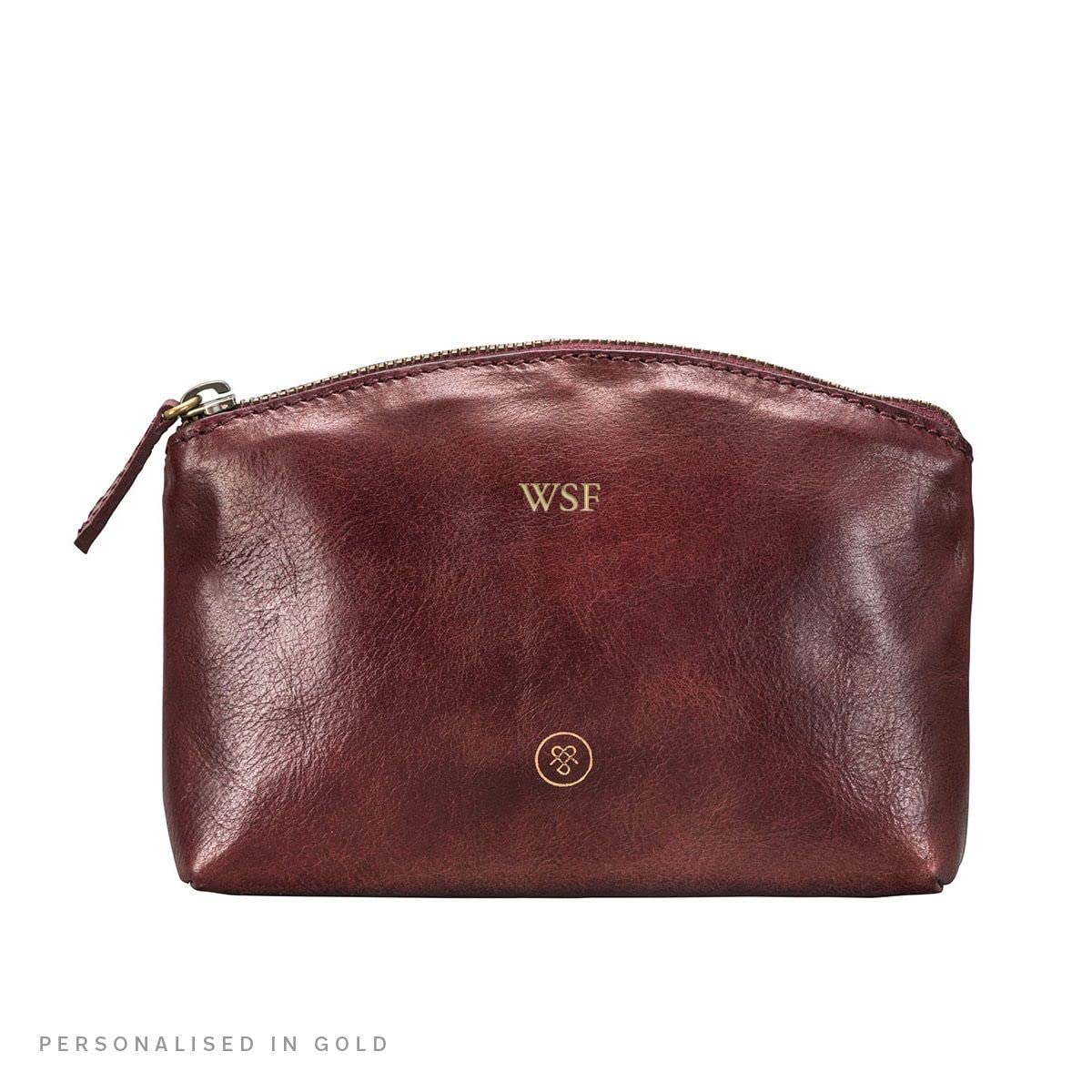 Maxwell Scott | Womens Luxury Leather Small Makeup Bag | The Chia | Handmade In Italy | Wine Red