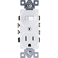 GE Wall Switch & Outlet Combo, Two-in-One Receptacle, 1 On/Off Toggle Power Switch, 1 Grounded AC Outlet Wall Plug, Single Pole, 3 Prong, 15 Amp, UL Listed, White, 59797
