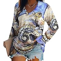 Watercolor Octopus Women's Long Sleeve Shirts Athletic Workout T-Shirts V Neck Sweatshirts Casual Tops