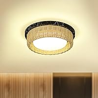 zeyu 12W Modern Rattan Ceiling Light, 12.6 Inch Boho Flush Mount Ceiling Light for Bedroom Kitchen, Marble Black Finish, 3000K/4000K/6000K Adjustable, ZSL78MF-LED BK