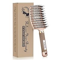 KTKUDY Detangling Brush Getting Knots Out without Pain - Boar Bristles Hair Brush Make Hair Shiny & Healthier Vented Detangler Brush for Women Men Kids Wet and Dry Hair (Gold)