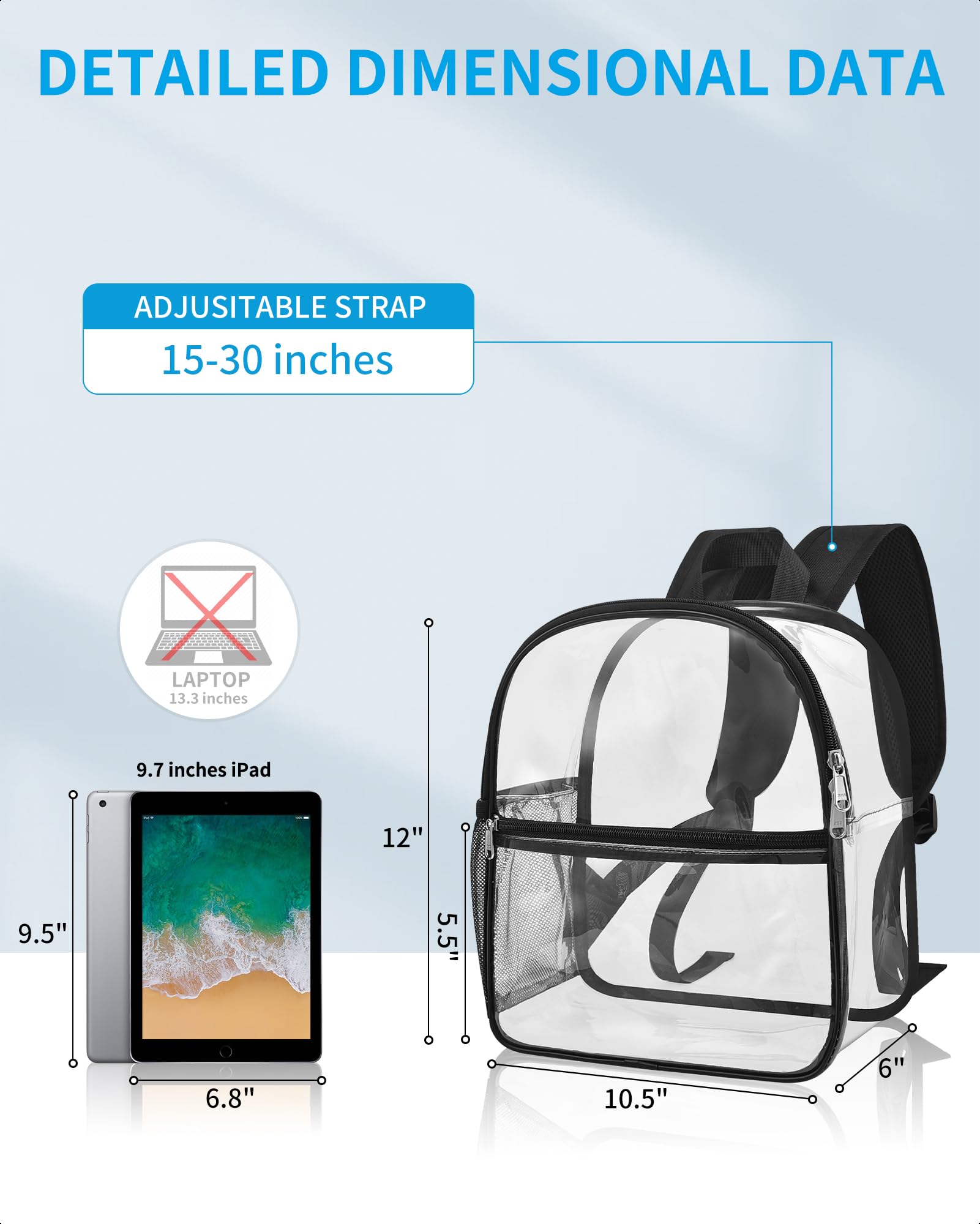 Paxiland Clear Backpack Stadium Approved 12×12×6, Clear Backpack Heavy Duty with Wider Shoulder Straps, Clear Mini Backpack for Concert Sport Events Work Travel School