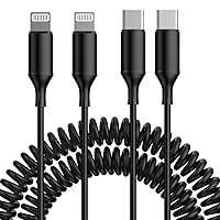 [Apple MFi Certified] Coiled USB C to Lightning Cable, 2 Pack 6FT iPhone Fast Charger Cord for Car, Short Retractable iPhone Fast Charger Cable for iPhone 14 13 12 11 XS XR X 8 7 iPad CarPlay, Black