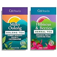 Gya Tea Co Milk Oolong Tea & Hibiscus Berries Herbal Tea Set - Natural Loose Leaf Tea with No Artificial Ingredients - Brew As Hot Or Iced Tea