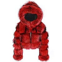 Women Cropped Faux Fur Jacket Winter Y2K Hoodie Zip Up Coats Long Sleeve Fluffy Short Coats Fashion Teen Girls Clothes