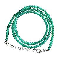 Ravishing Impressions Natural Emerald Beads Necklace With 925 Sterling Silver Chain, Faceted Rondelle Beads Gemstone Handmade Jewelry Gift for Women Girls Anniversary