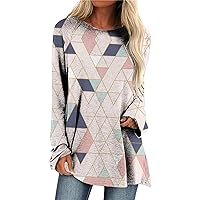 Women's Drawstring Hoodies, Fashion Geometric Print Sweatshirts Soft Comfy Tunic Basic Ribbed Knit T Shirts