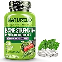 NATURELO Bone Strength Supplement - 240 Vegan Capsules, Plant-Based Calcium Magnesium Formula with Potassium, Vitamins C, K2, D3 - Non-GMO, Soy-Free, Gluten-Free