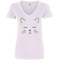 Threadrock Women's Kitty Cat Face V-Neck T-Shirt