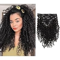 Loxxy Clip in Human Hair Extensions for Women Natural Black Real Human Hair Curly Clip in Hair Extensions with Double Weft 22inch Jerry Curly Clip in Hair Extensions 120g Per Pack #1B