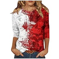 Women's 3/4 Sleeve Shirts,USA Flag Patriotic Shirt 4th of July Independence Day Crewneck Graphic Tees Cute Festival Tops