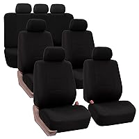 FH Group Flat Cloth Full Set Car Seat Covers Three Row 7 Passenger Set - Universal Fit for Cars, Trucks & SUVs (Solid Black) FB050217